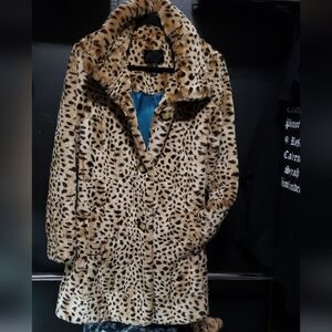 Lucky Brand Leopard Faux Fur Coat Medium - Carolyn Bessette Chic